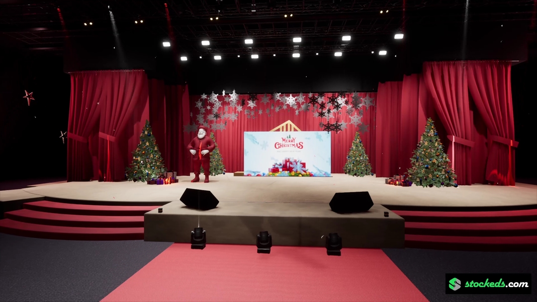 CHRISTMAS STAGE XMA3 | DMX Pyro |  | CONFETTI | Unreal Engine Corporate Virtual Set | Integrated With Aximmetry