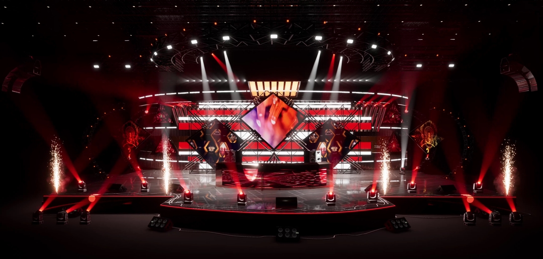 STAGE MONAC | DMX Pyro | Unreal Engine Corporate Virtual Set | Integrated With Aximmetry