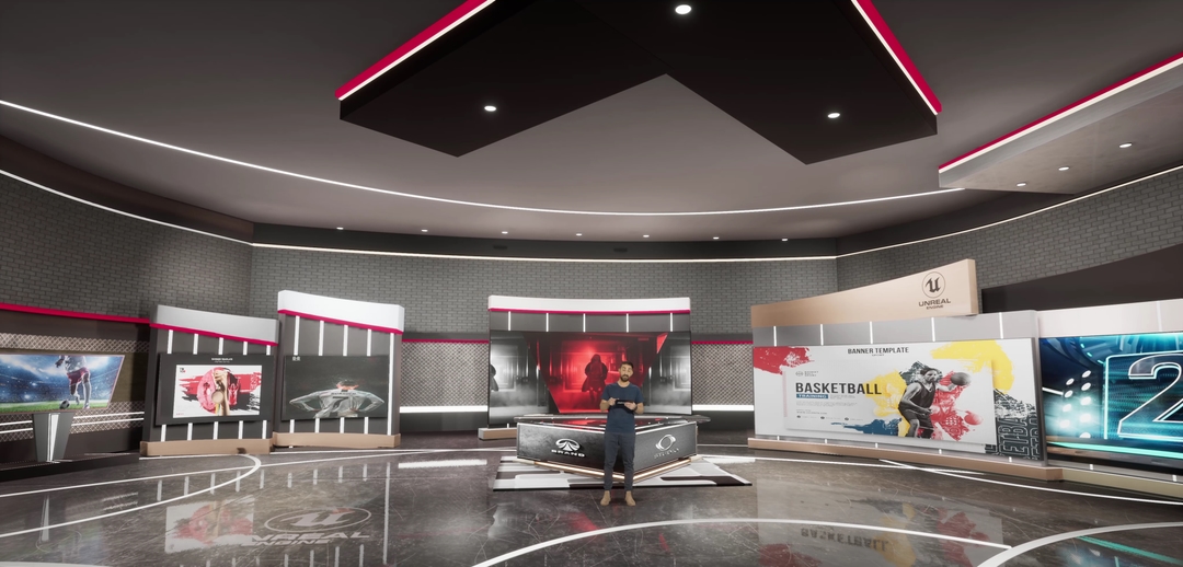 SPORTS TALKSHOW HALFT5Y | Unreal Engine Corporate Virtual Set |  Integrated With Aximmetry