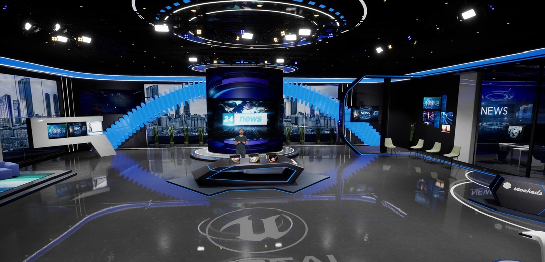 NEWSROOM INSH7 | Unreal Engine Corporate Virtual Set |  Integrated With Aximmetry