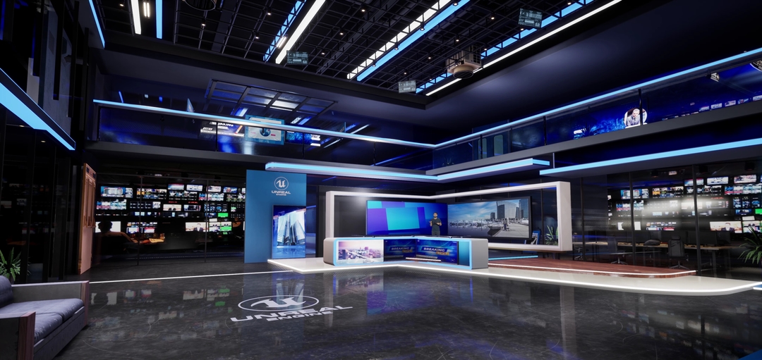 NEWSROOM ONAL5 | Unreal Engine Corporate Virtual Set |  Integrated With Aximmetry