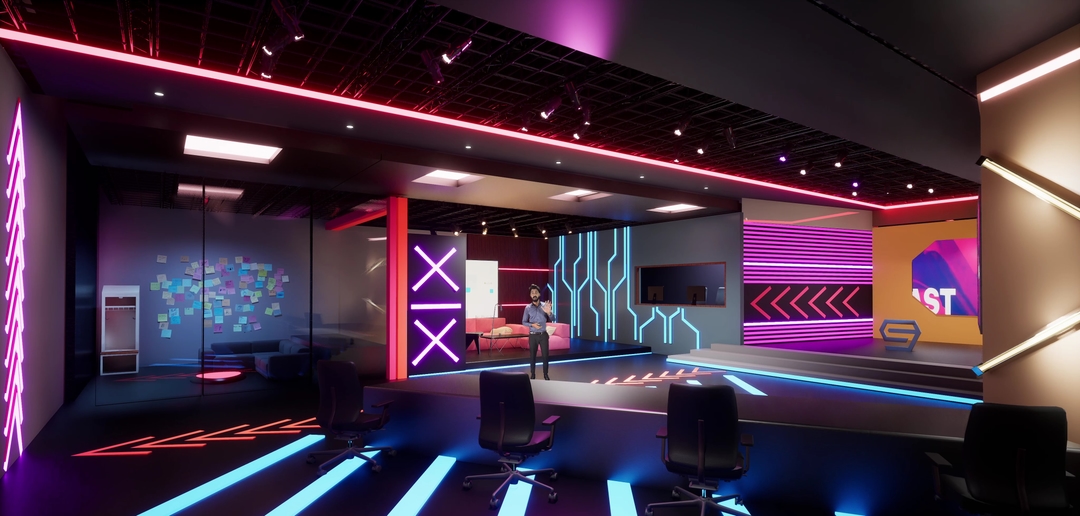 TALKSHOW XSZC6 | Unreal Engine Corporate Virtual Set | Integrated With Aximmetry