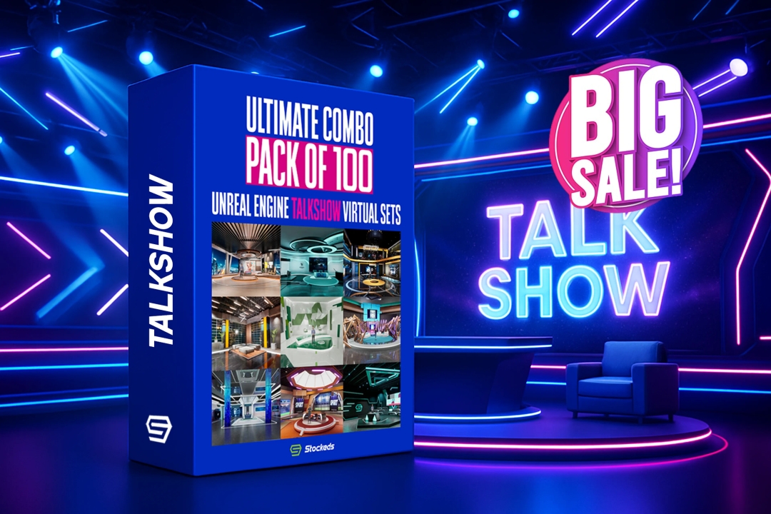 ULTIMATE COMBO-100 UNREAL ENGINE TALKSHOW VIRTUAL SETS (JUST $6/SET!)