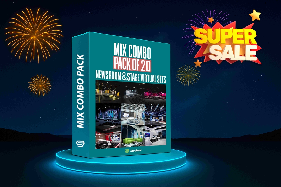 20-IN-1 UNREAL VIRTUAL SETS PACK –NEWSROOMS & STAGE COMBO