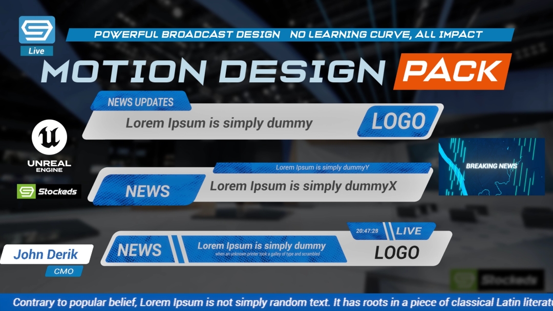 NewsPack_XINE: News Motion Kit – Unreal Engine Broadcast Graphics Pack