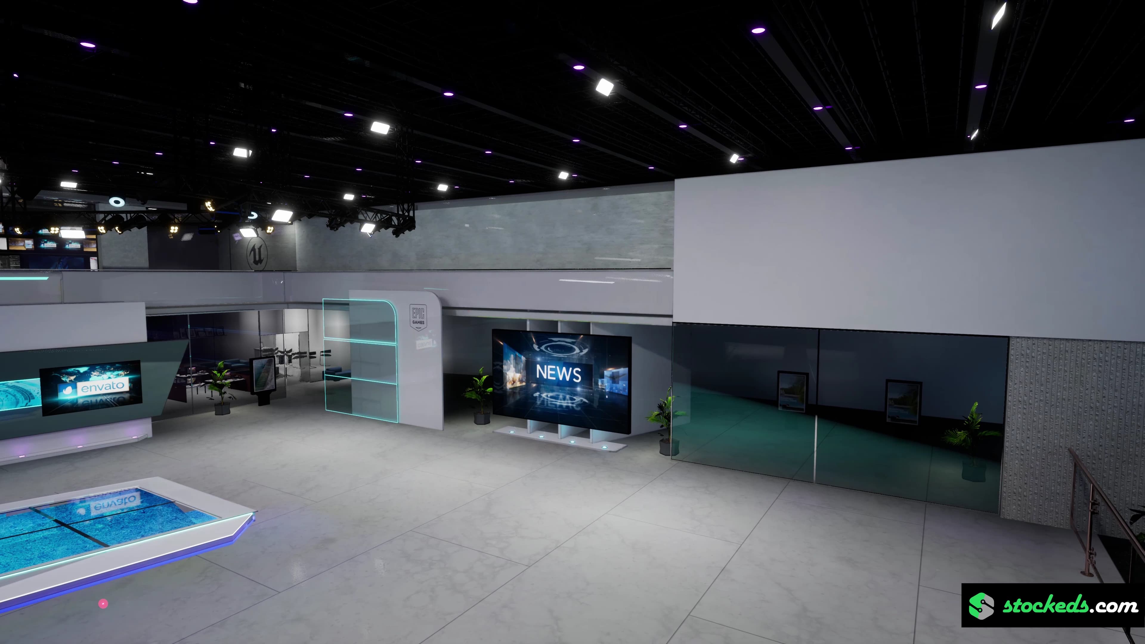 NEWSROOM RCNO7 | Unreal Engine Corporate Virtual Set |  Integrated With Aximmetry-7