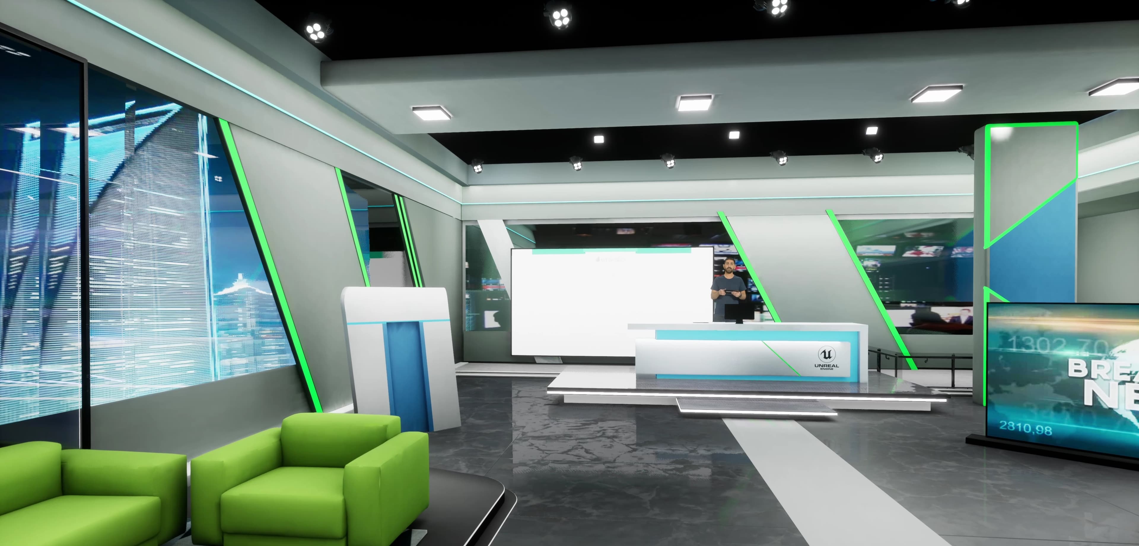 NEWSROOM ARJN7 | Unreal Engine Corporate Virtual Set |  Integrated With Aximmetry