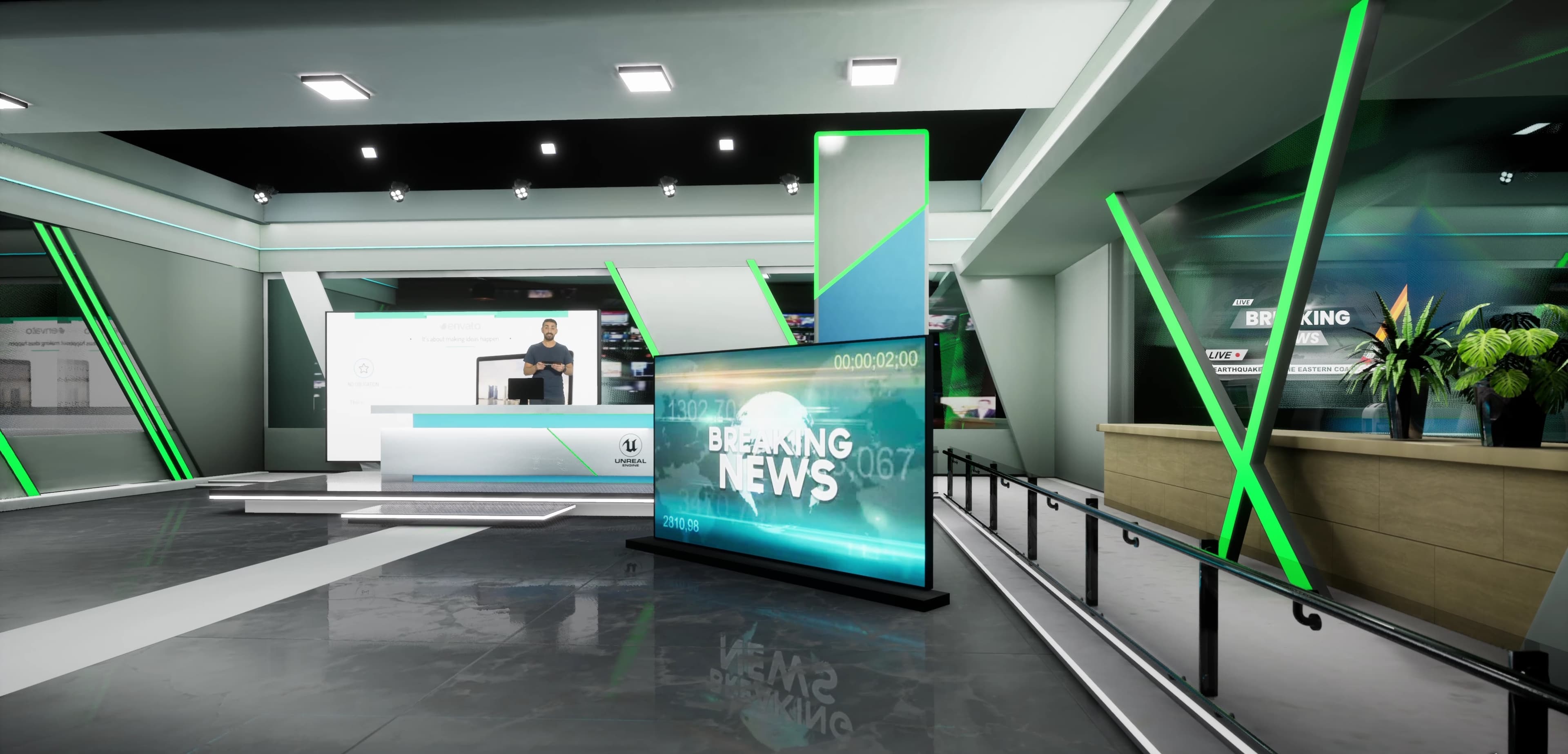 NEWSROOM ARJN7 | Unreal Engine Corporate Virtual Set |  Integrated With Aximmetry-3