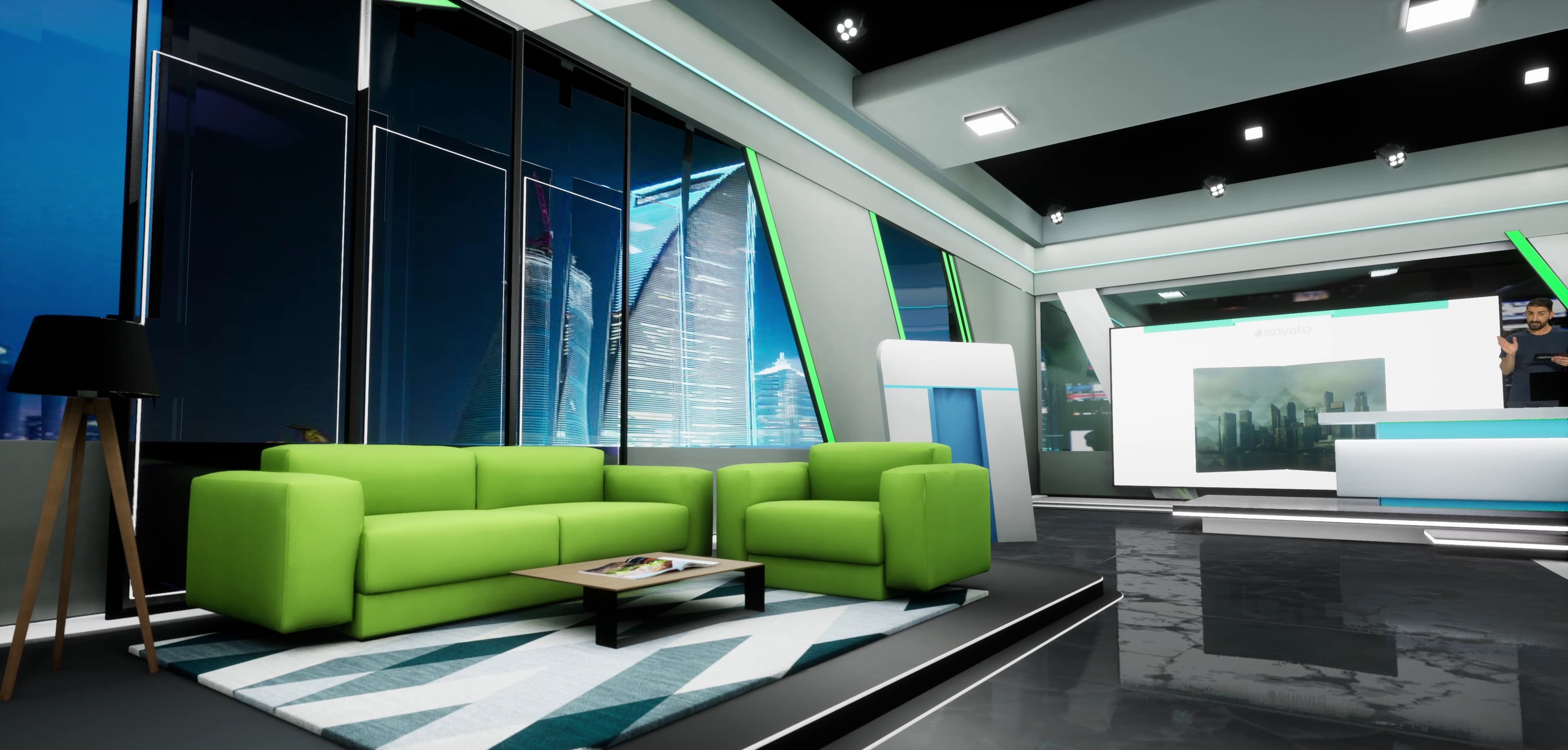 NEWSROOM ARJN7 | Unreal Engine Corporate Virtual Set |  Integrated With Aximmetry-4