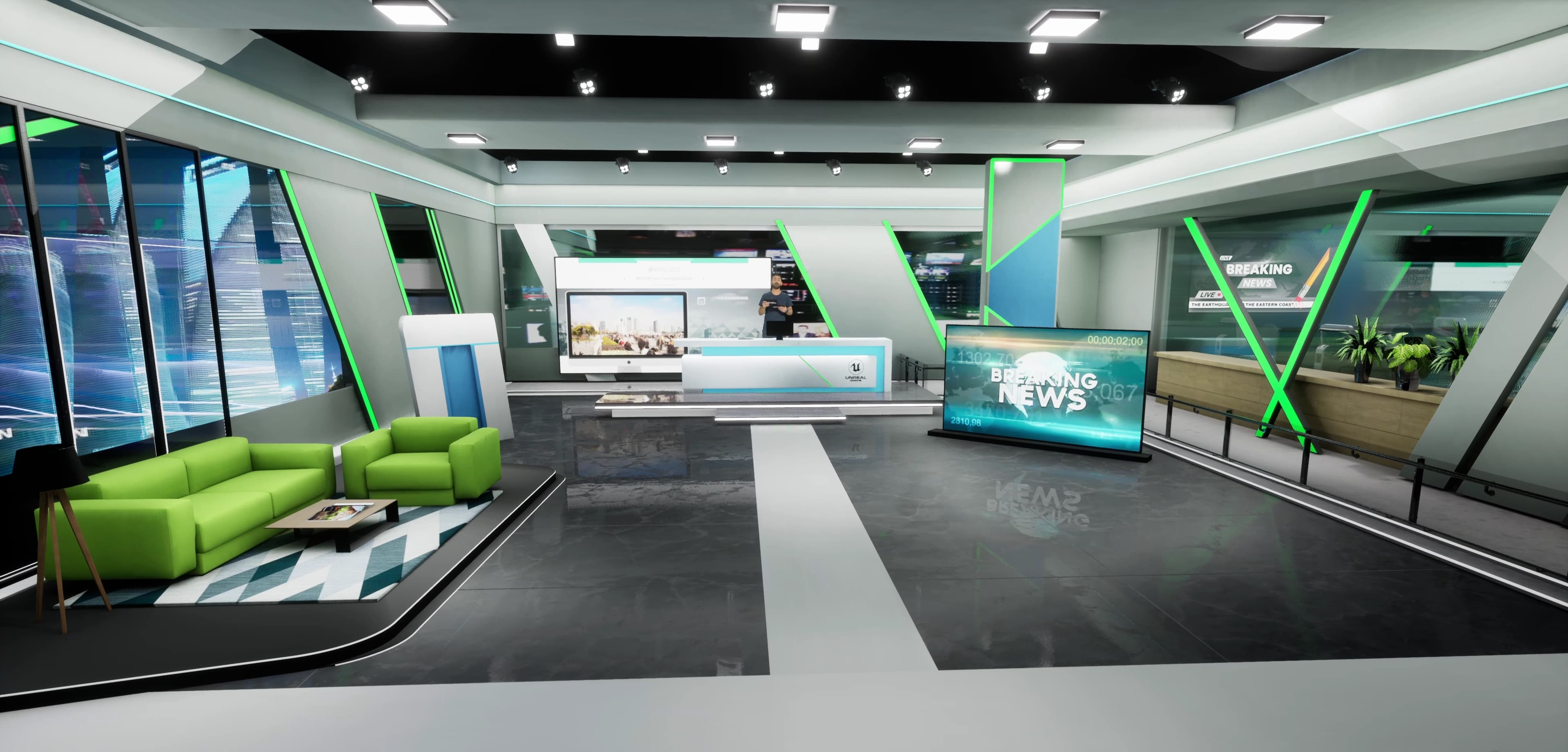 NEWSROOM ARJN7 | Unreal Engine Corporate Virtual Set |  Integrated With Aximmetry-7