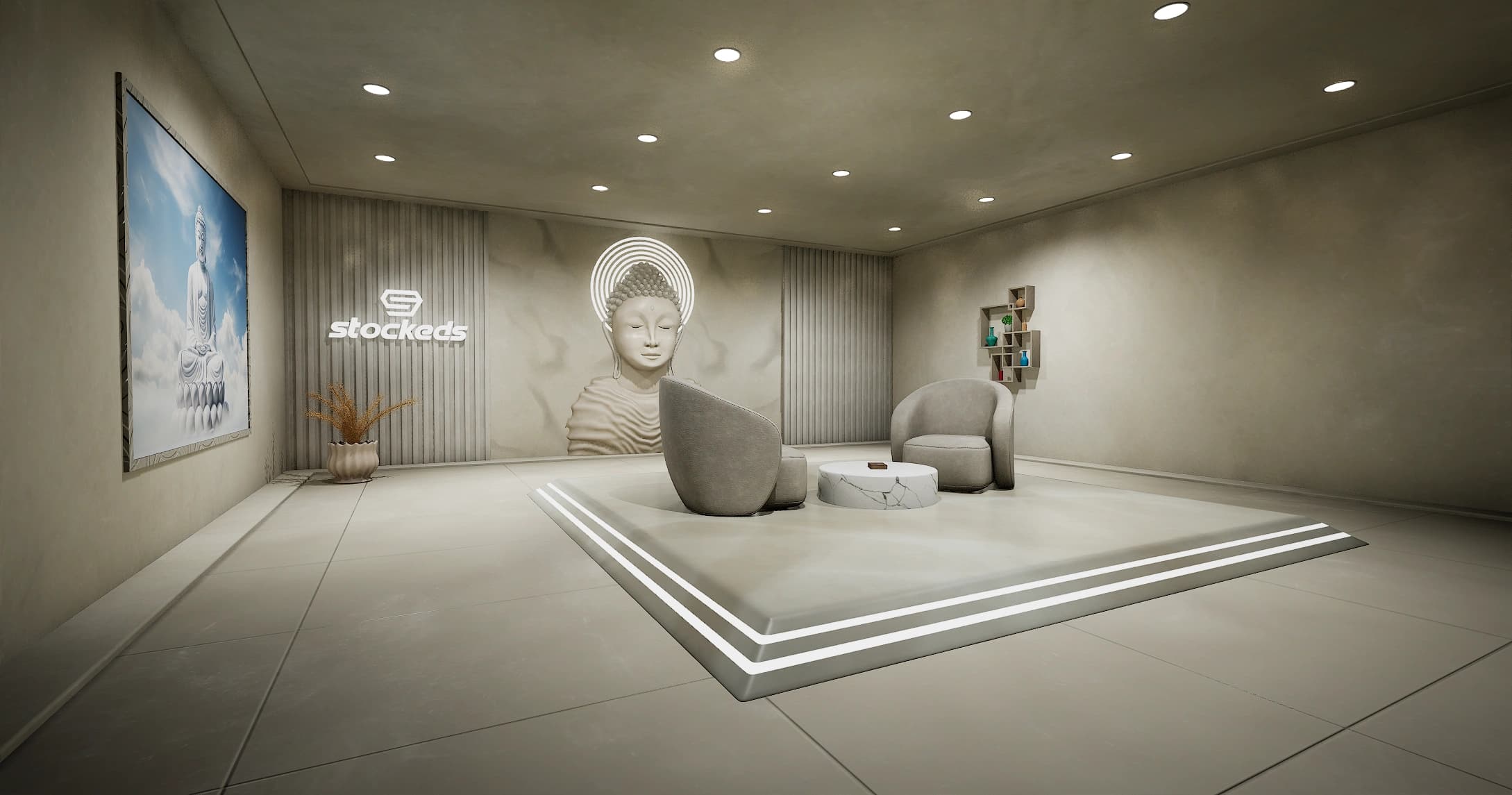 PODSET_BUDDHA : Podcast studio  | Unreal Engine Virtual Set |-2